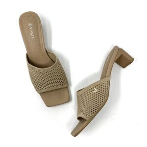 Vivaia Juliet Pro Beige Knit Mesh Square Toe Heeled Sandals Slides Heels 41 9.5